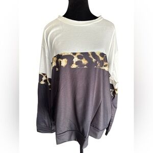 Pixie Lady Leopard Color Block Crewneck Sweatshirt - Size 2X - NWT